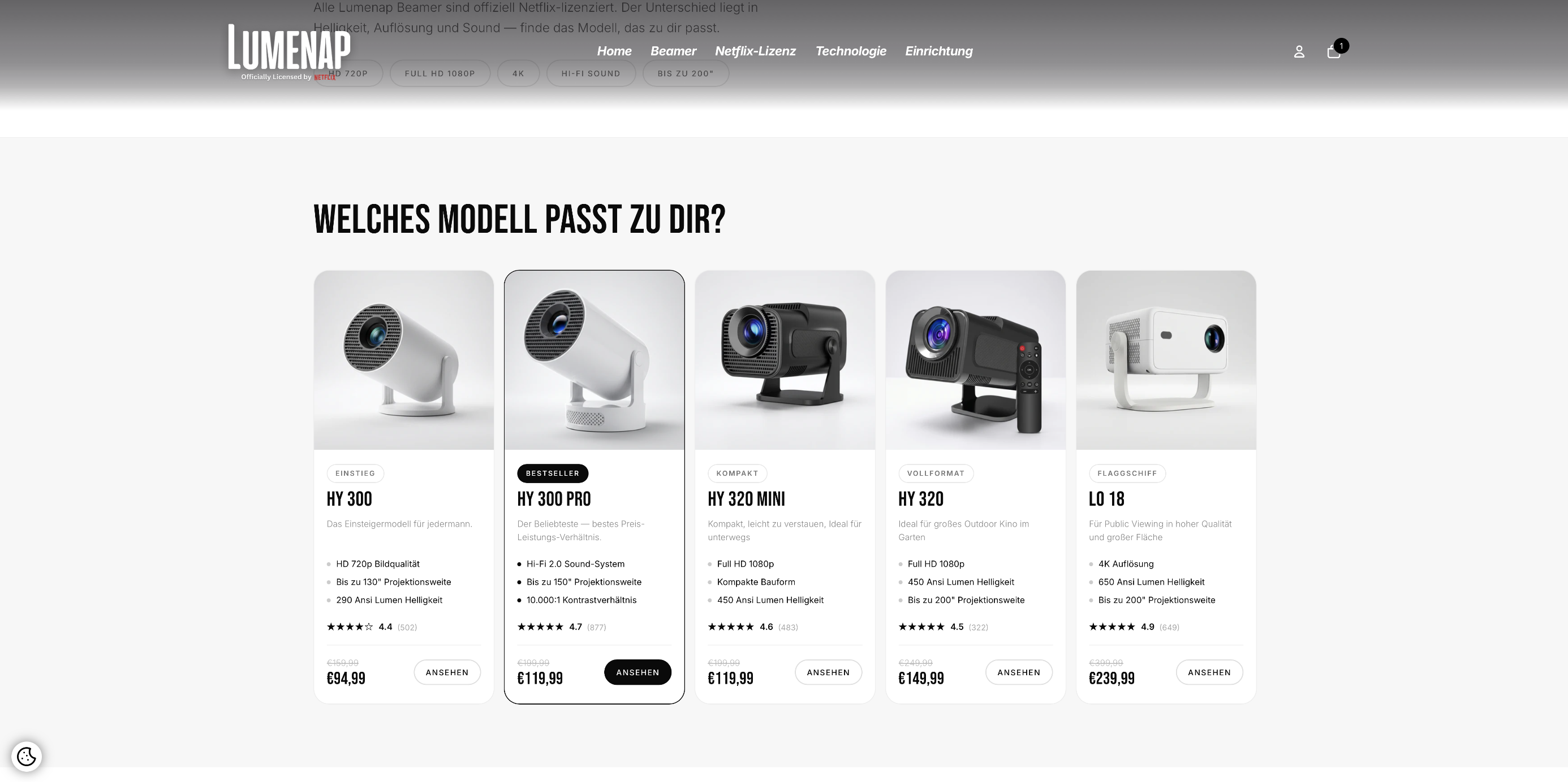 Lumenap product page desktop – before redesign