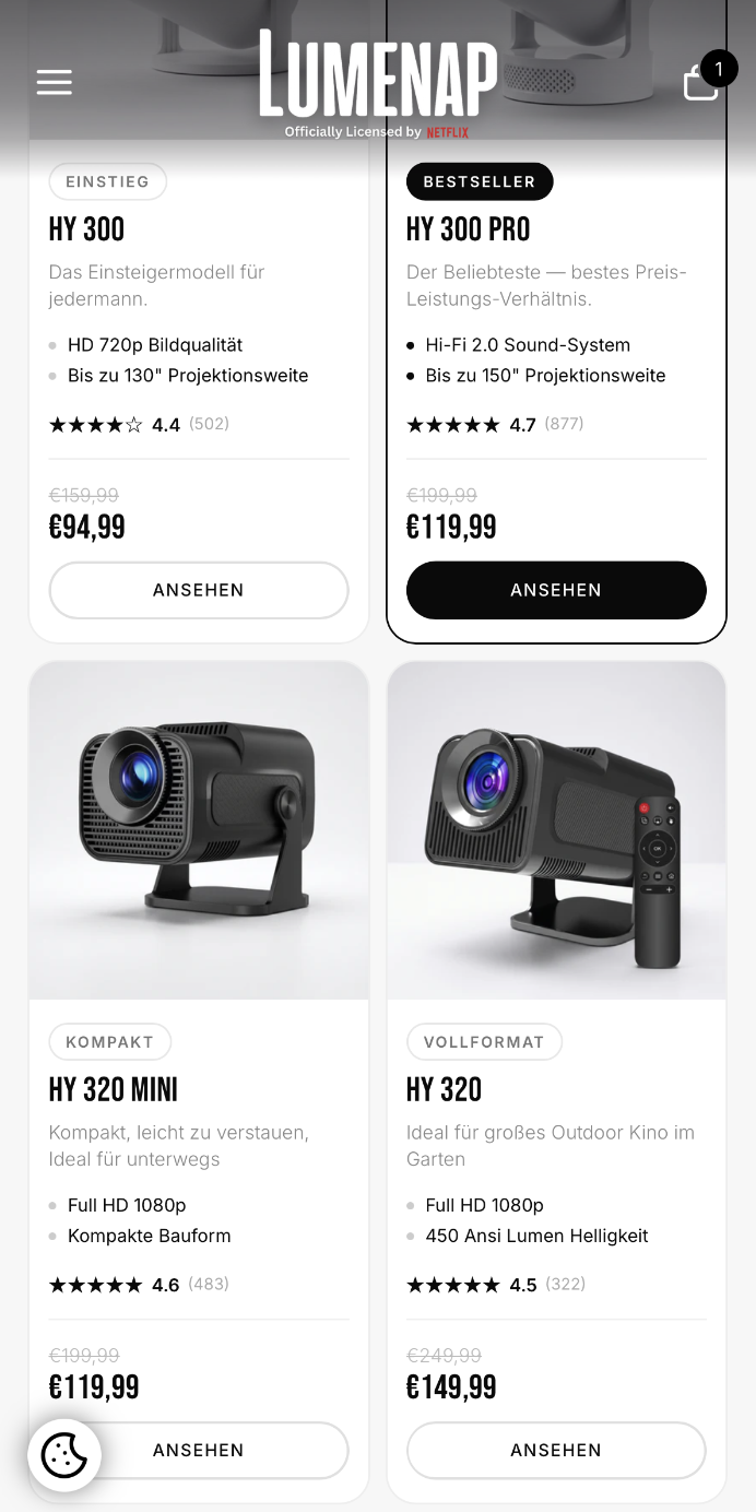 Lumenap mobile view – before redesign