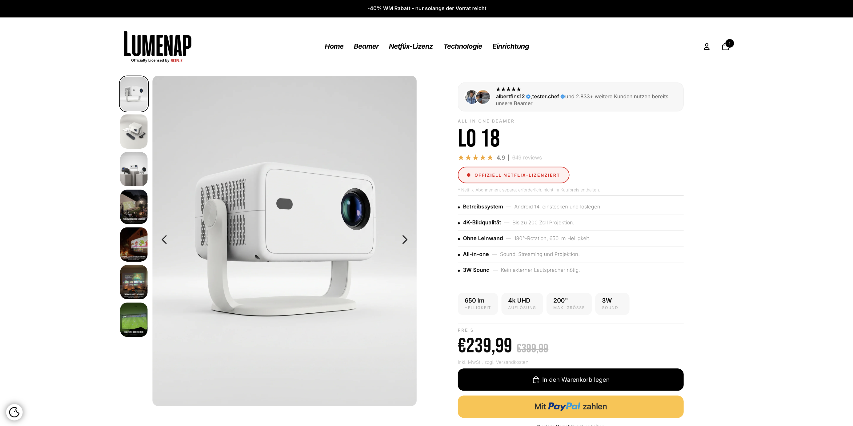 Lumenap Shopify store product page after redesign by Stellar Design