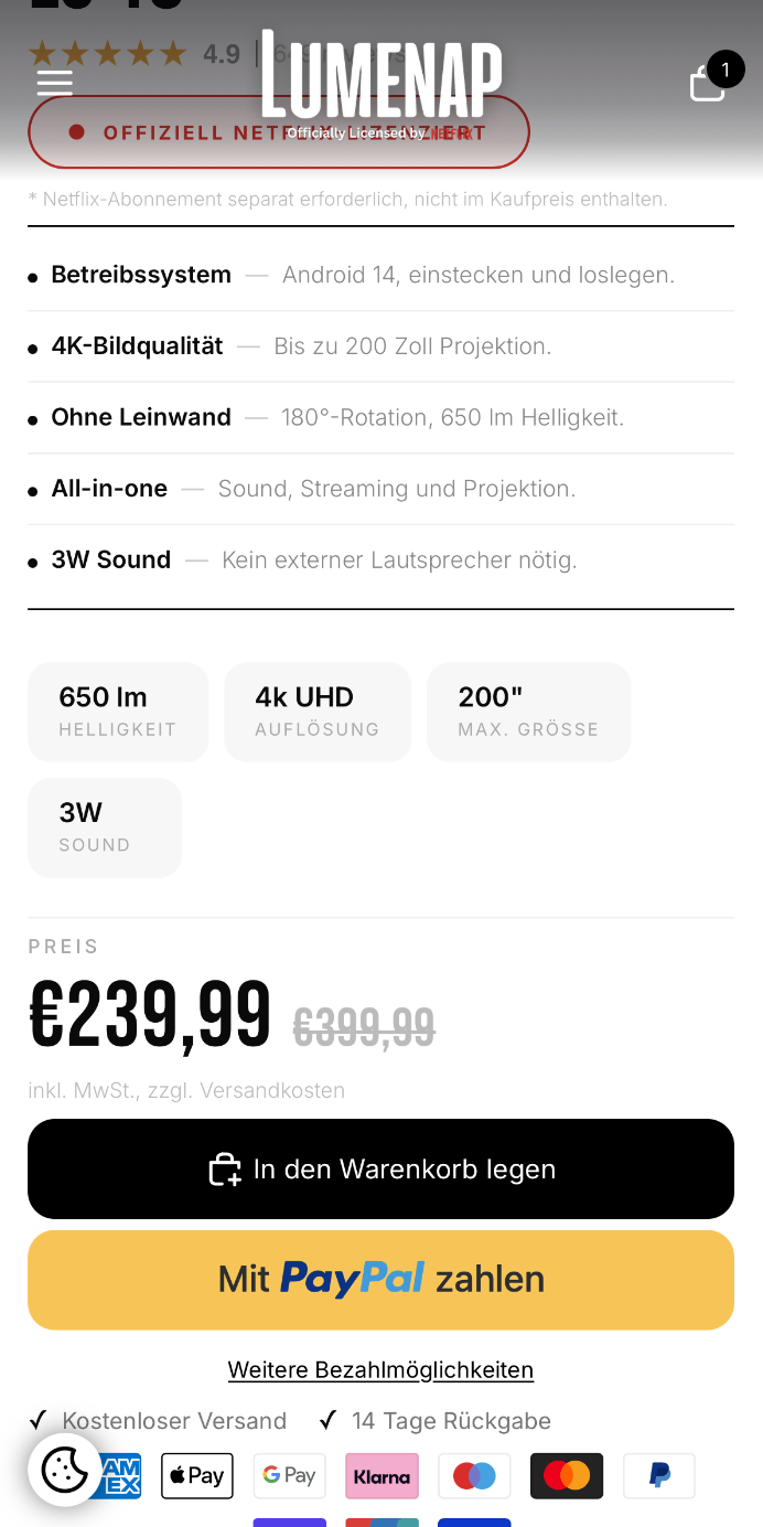 Lumenap mobile view – before redesign