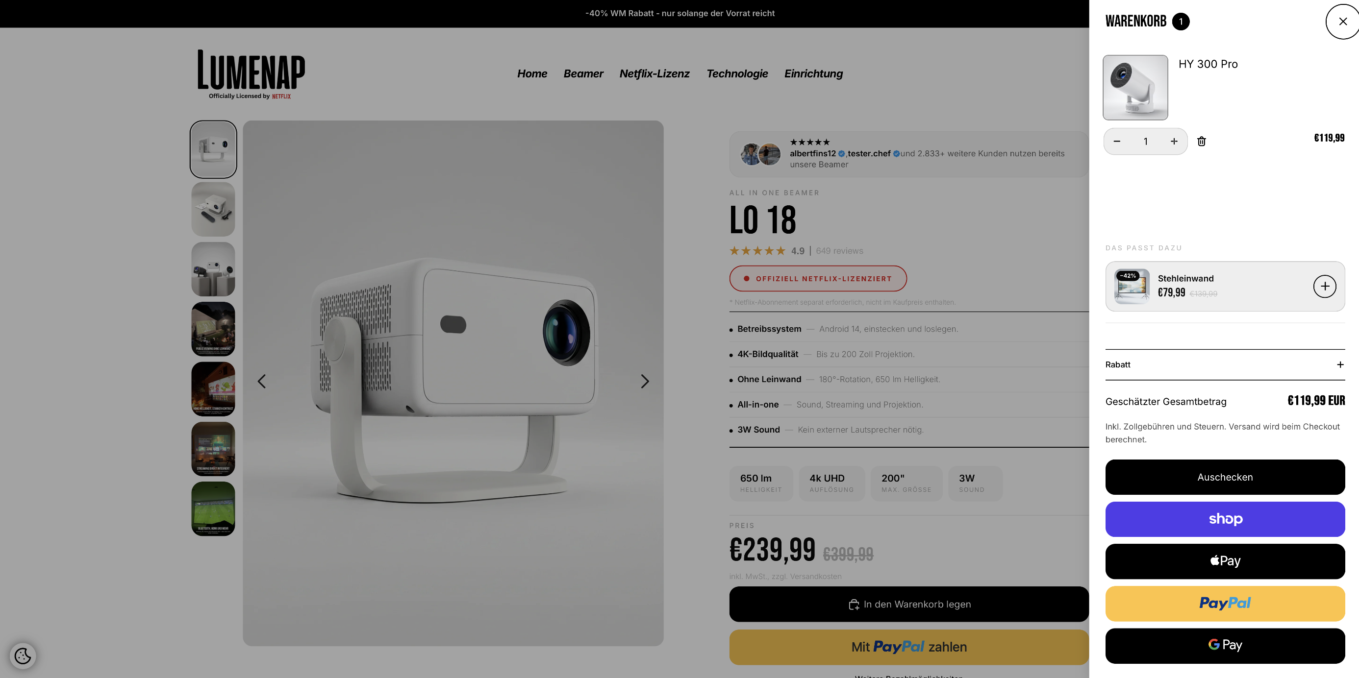 Lumenap product page desktop – before redesign