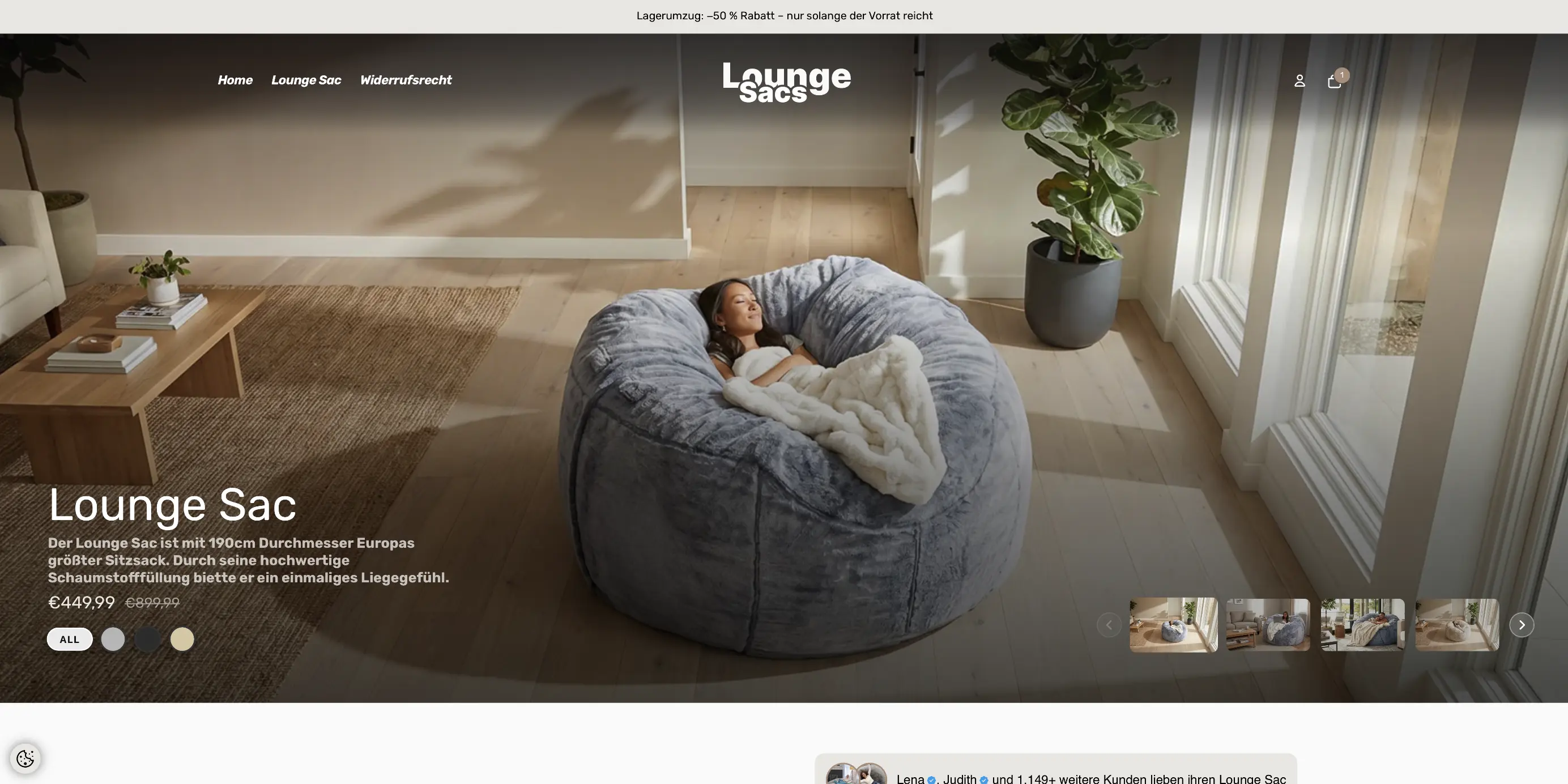 Lounge Sacs Shopify store landing page after redesign by Stellar Design