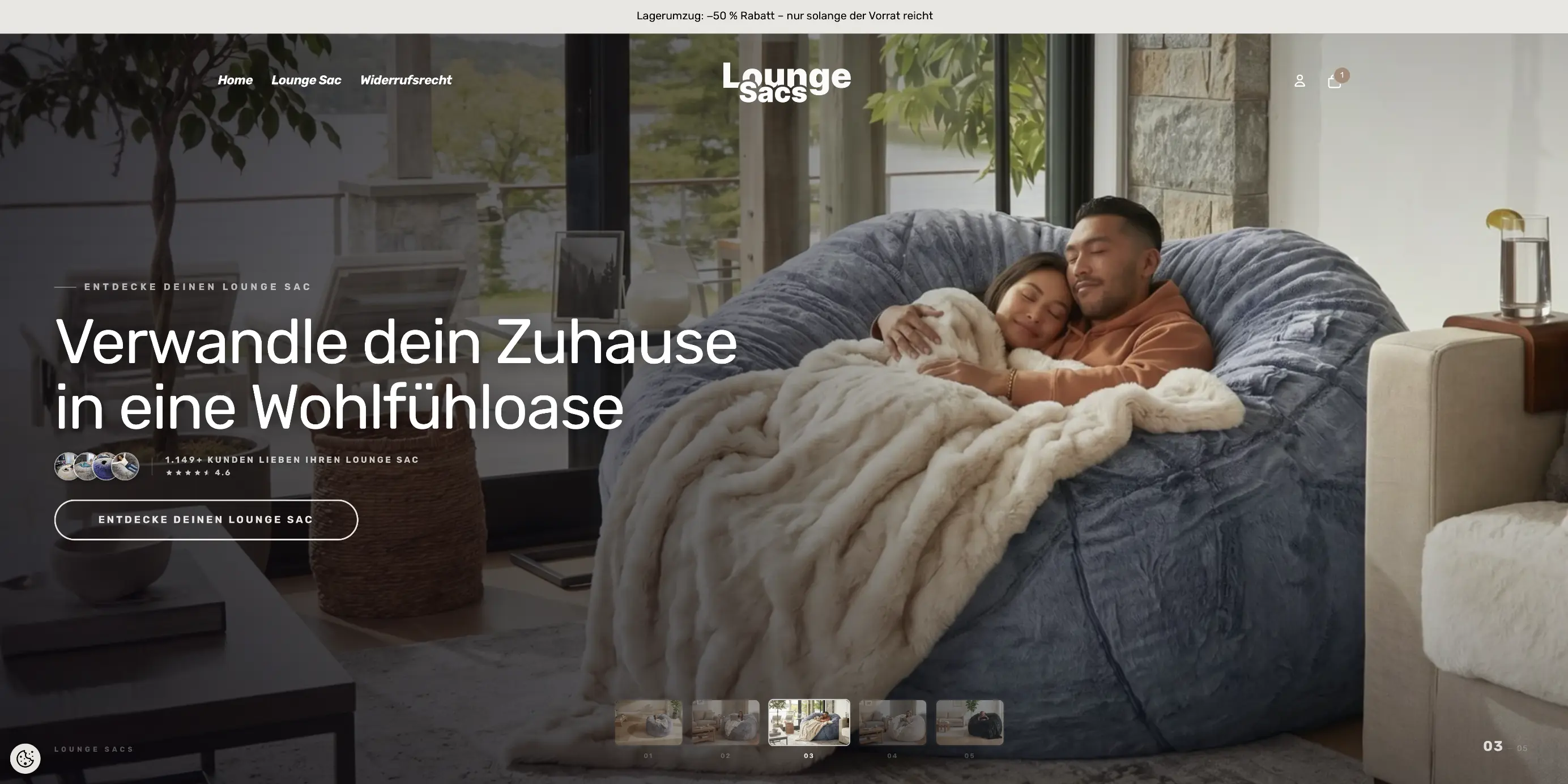 Lounge Sacs Shopify store product page after redesign by Stellar Design