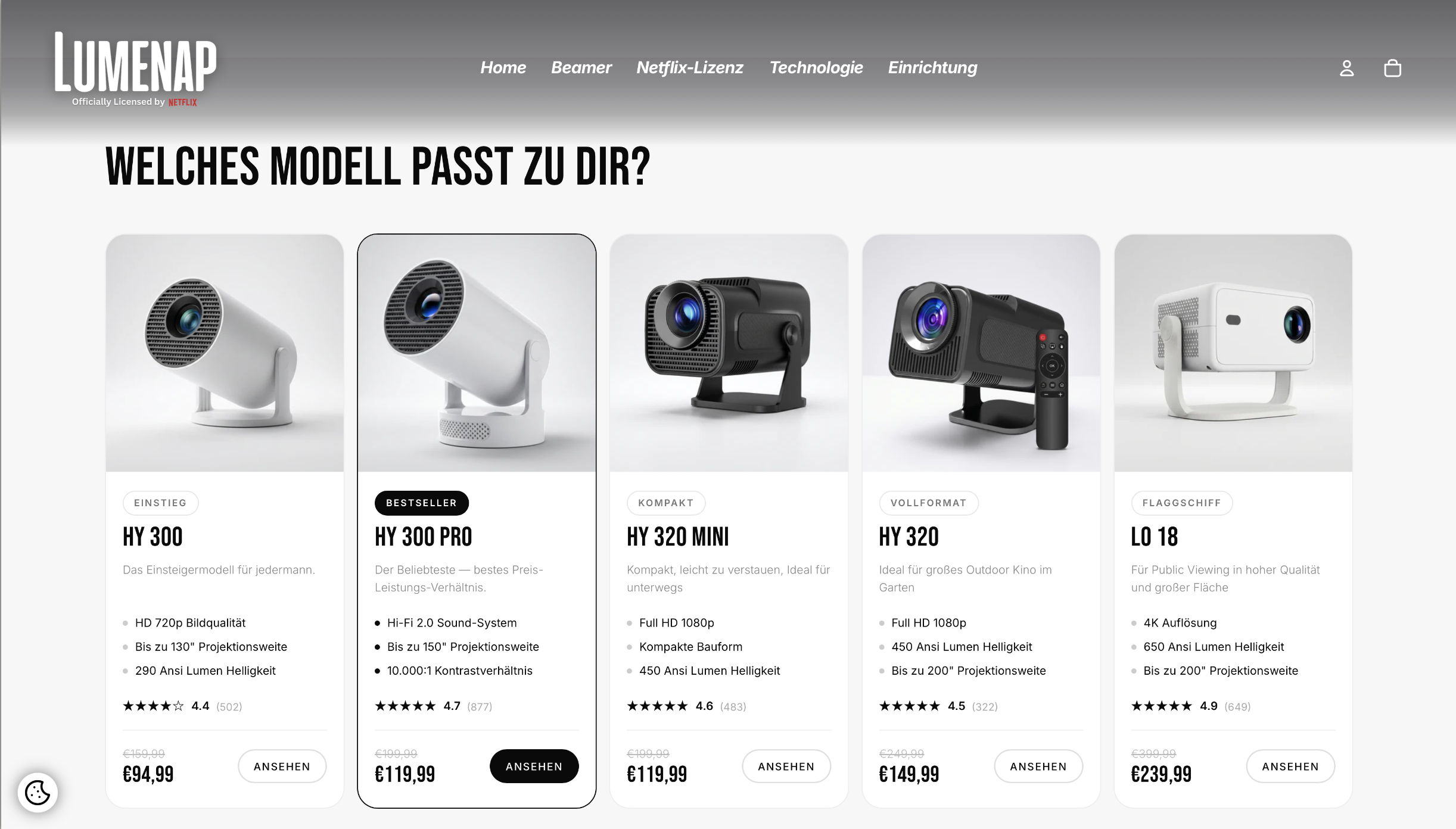 Lumenap Desktop Store nach Redesign – Conversion-optimiertes Shopify Theme für Beamer mit +27,3 % Conversion