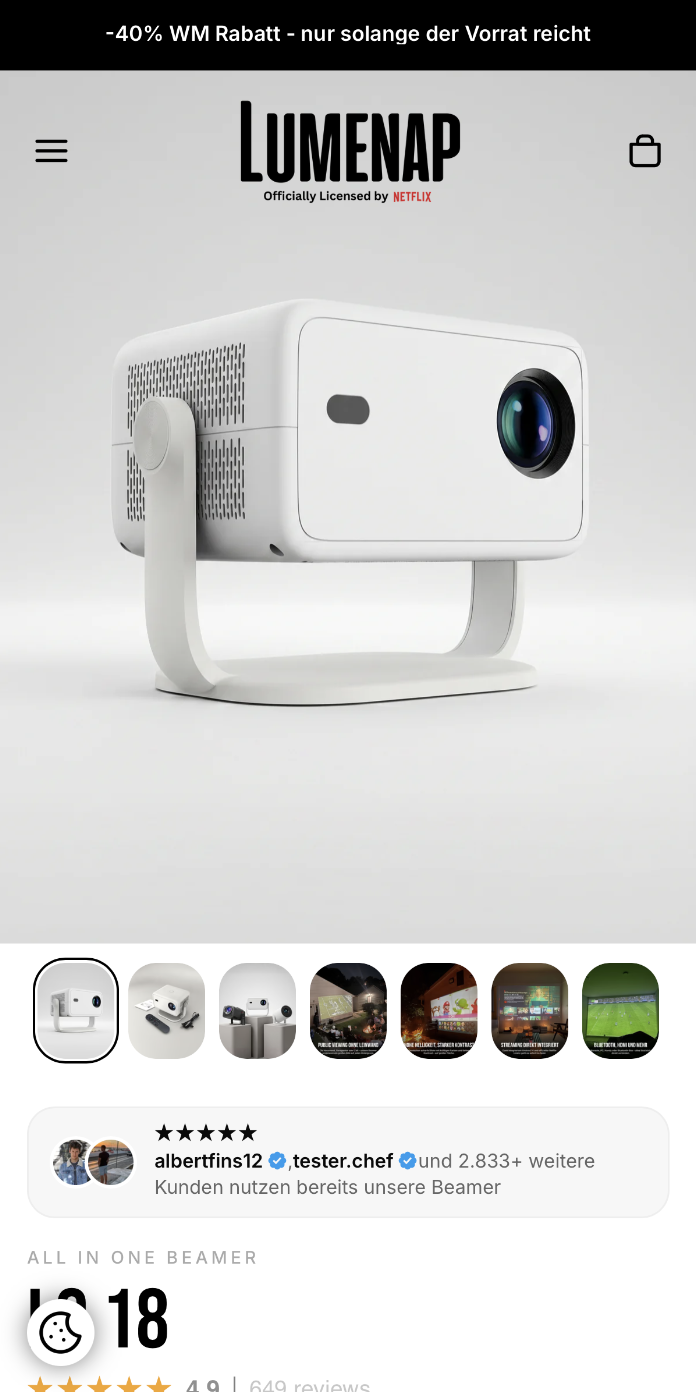 Lumenap Mobile Store nach Redesign – Shopify Custom Theme für Outdoor-Projektoren im DACH-Markt